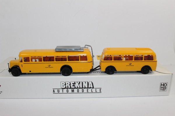 bu4067, Brekina BUS MAN MKN 630 Postbus mit Orion Personenanhänger Deutsche Bundespost TOP OVP 1:87