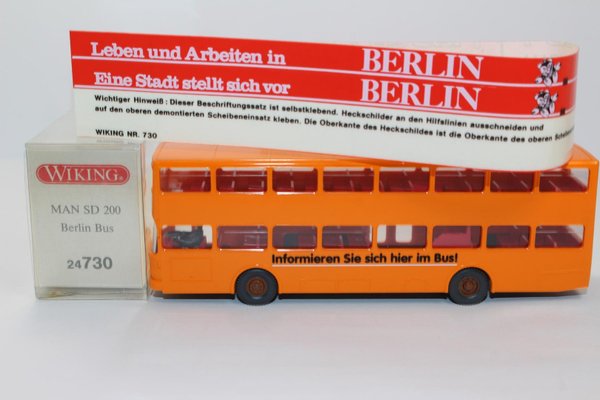 bu4068, WIKING BUS MAN SD 200 BVG BERLIN Doppeldeckerbus Neuwertig OVP 1:87 H0 24730