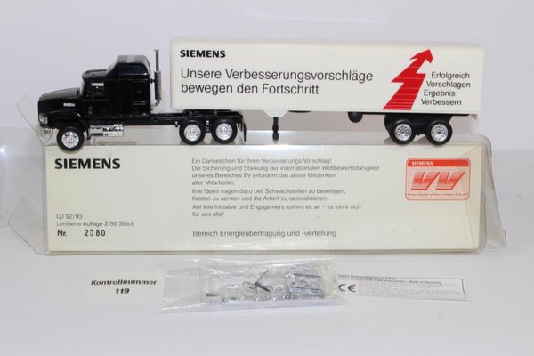hg2006/3, Alter Herpa LKW Sattelzug MACK Siemens Unsere Verbesserungsv. Werbemodell Neuwertig 1:87