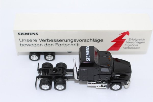 wr2407, Alter Herpa LKW Sattelzug MACK Siemens Unsere Verbesserungsvorschläge Werbemodell Neuwertig